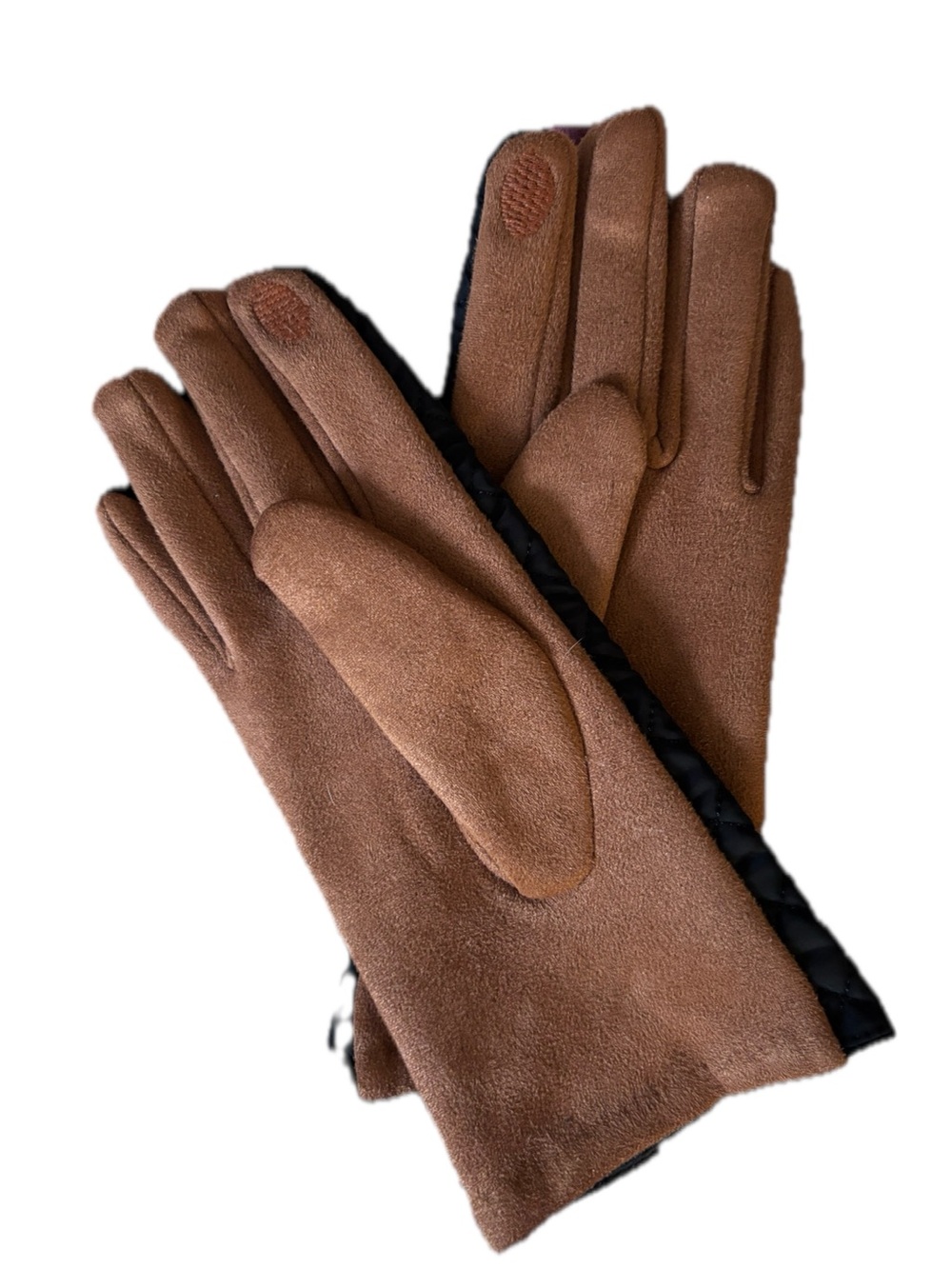Brown Suede-Look Women's Gloves with Black Trim